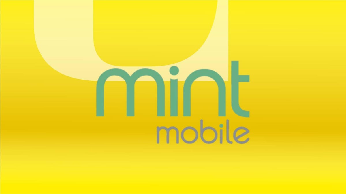 Mint Mobile logo with the word Mint in green and the word mobile in gray, against a bright yellow background