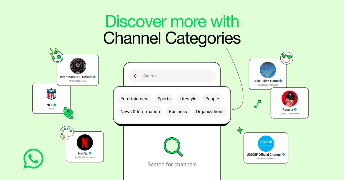 WhatsApp ahora permite a los usuarios explorar canales por categoría