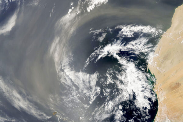 A swirl of wind over the ocean is pictured via a NASA satellite