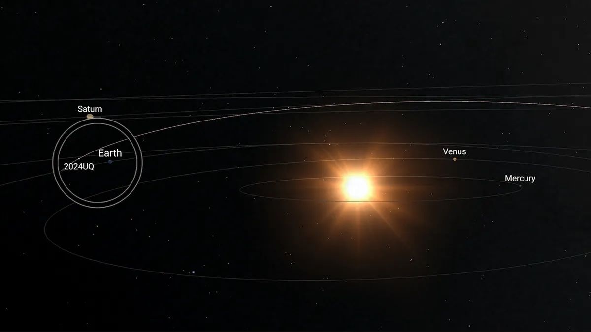 A diagram showing the asteroid's trajectory in the solar system