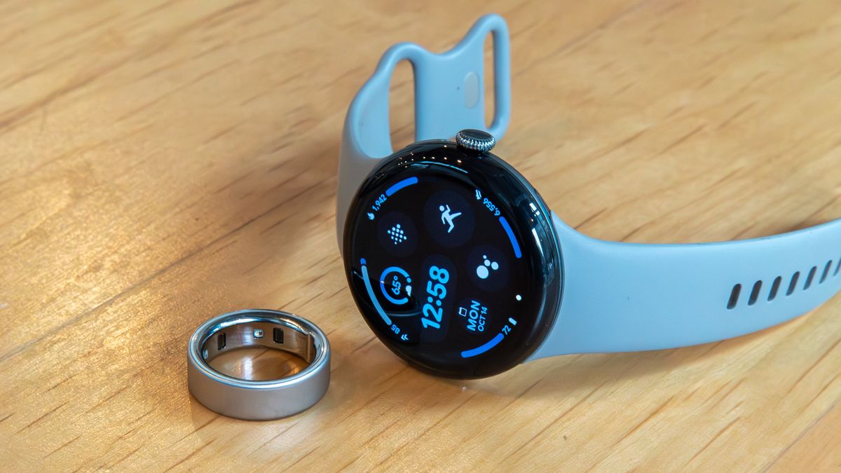 The Oura Ring 4 next to the Pixel Watch 3