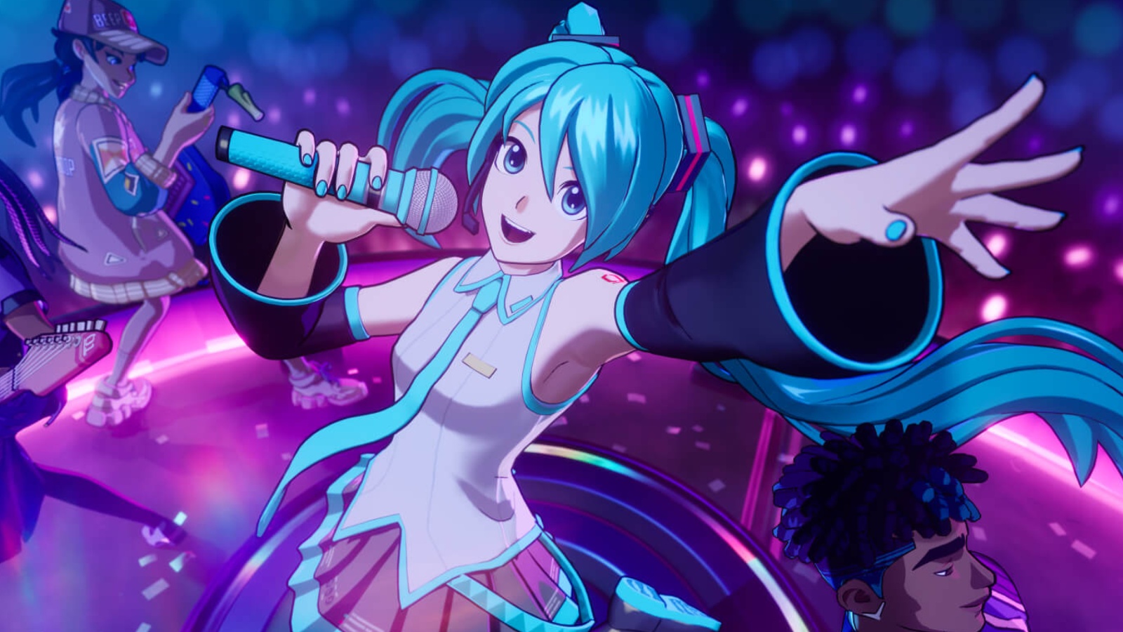 A screenshot featuring Hatsune Miku and Fortnite logo.