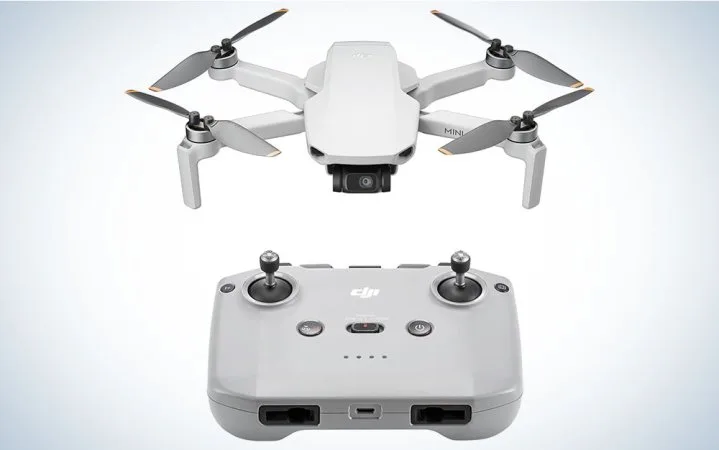 DJI Mini 4K, su controlador está en un fondo normal