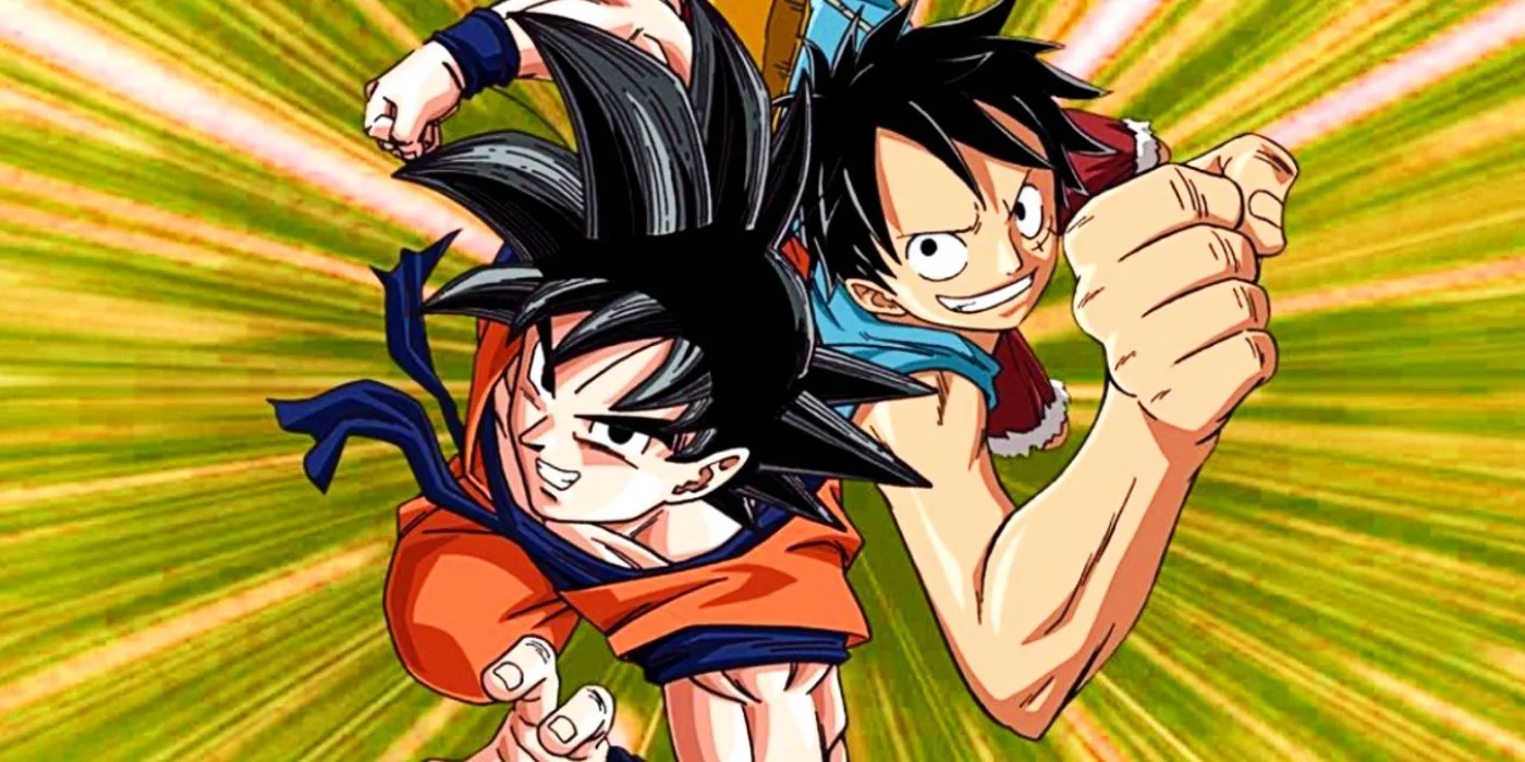 Goku y Luffy saltan hacia la pantalla juntos