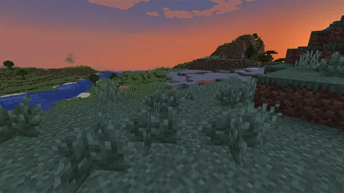 Una captura de pantalla de Minecraft que muestra una nueva variante de arbusto conocida como