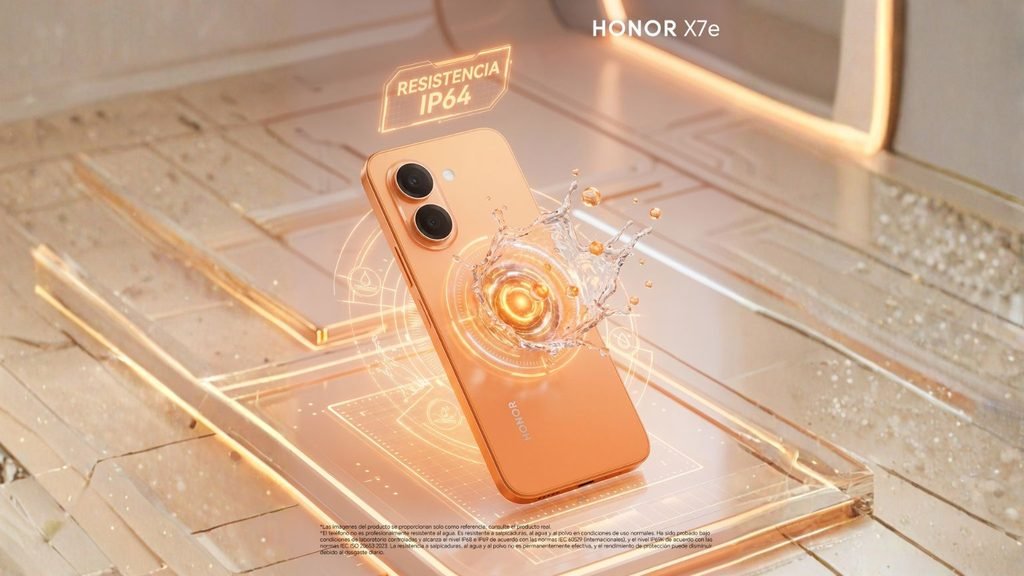 HONOR X7e en imagen promocional sobre resistencia a caídas
